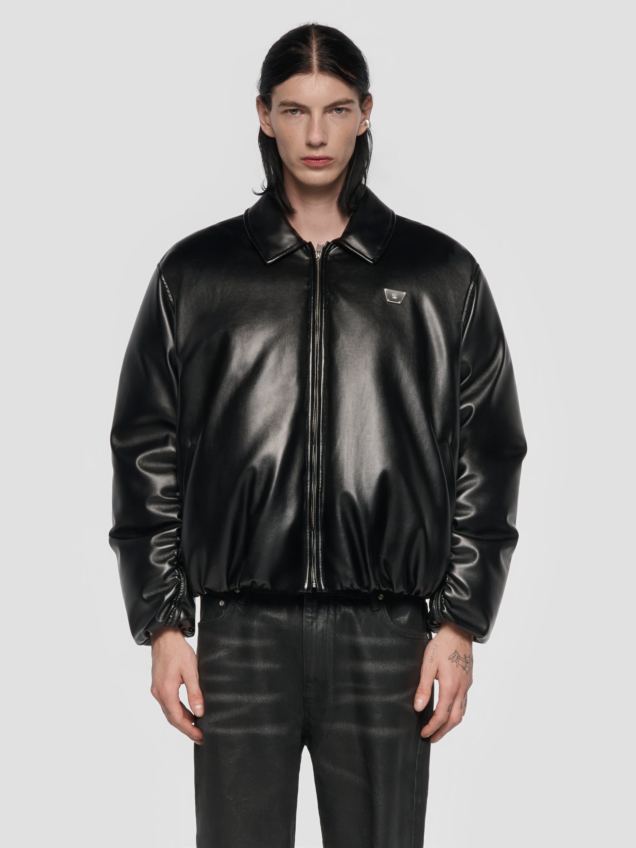 Faux Leather Puffer Bomber Jacket