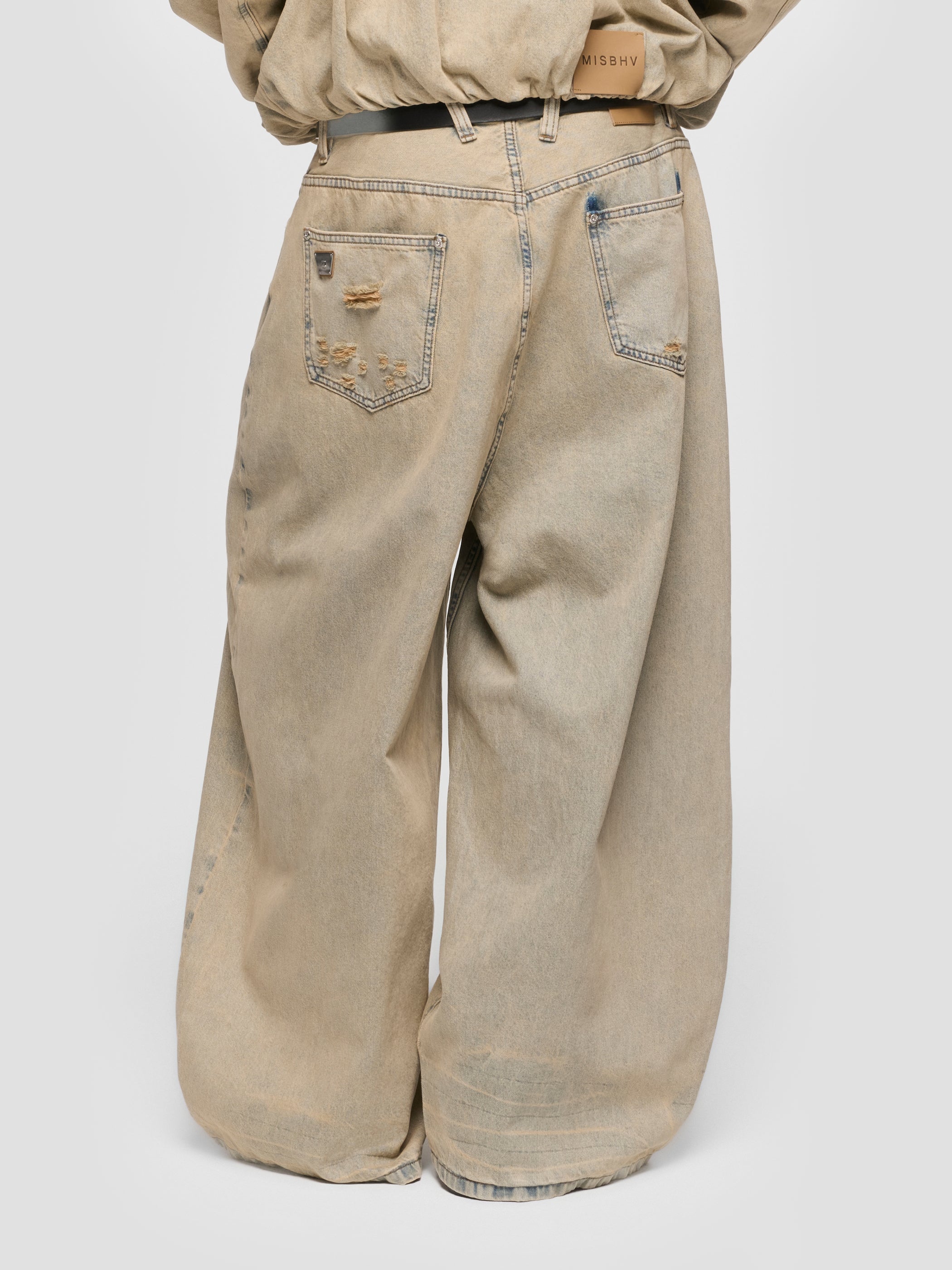 Sand Washed Balloon Denim Trousers Unisex