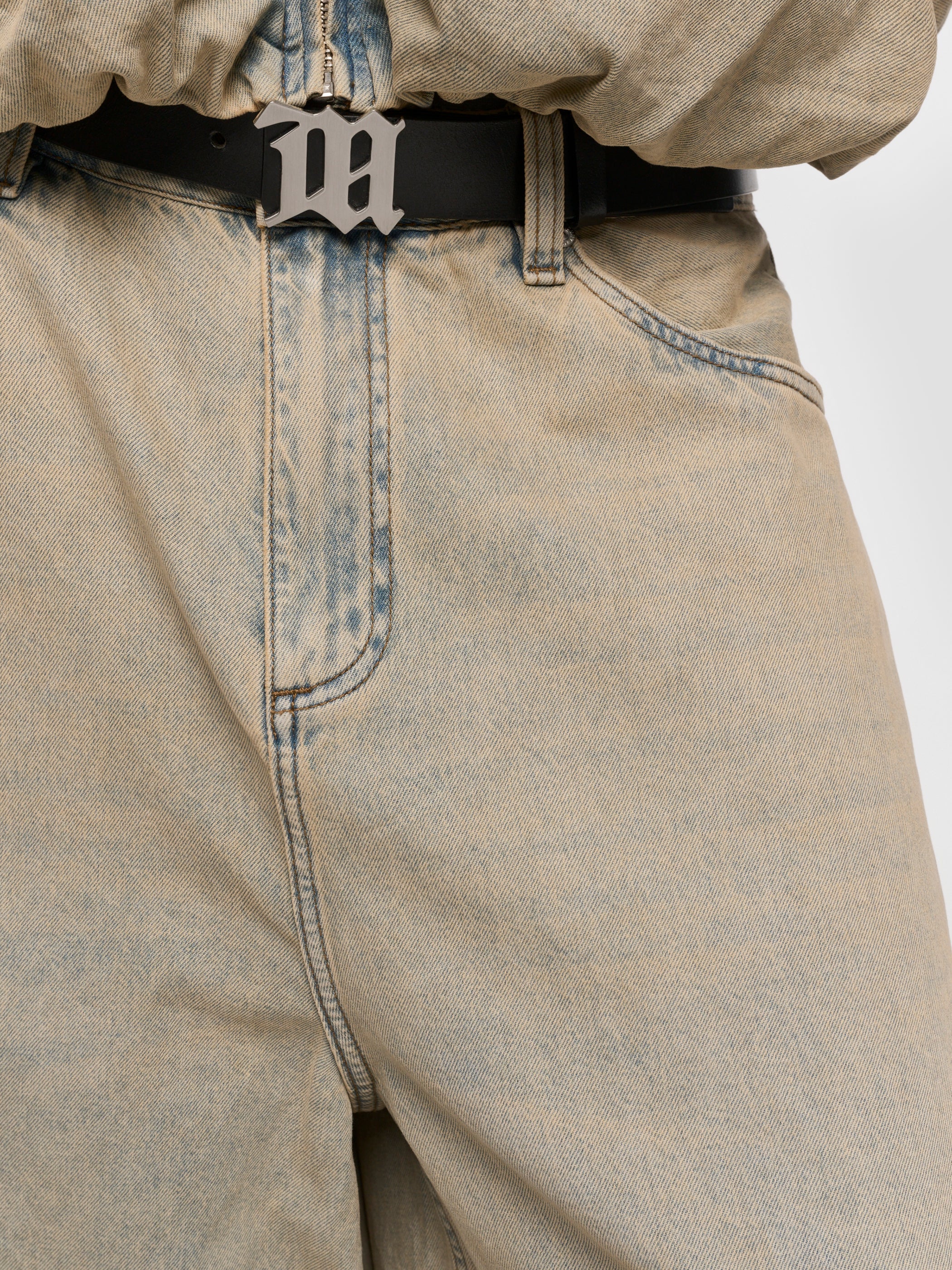Sand Washed Balloon Denim Trousers Unisex